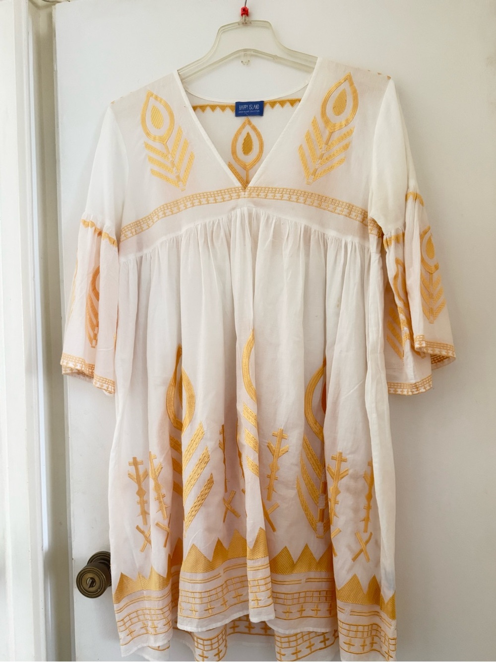 Summer Embroidered White Tunic with Yellow Accents